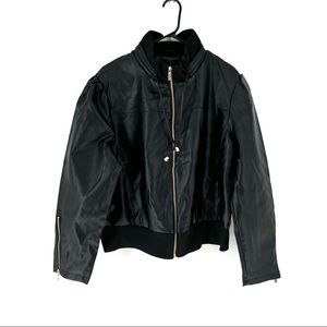 New Look Women's Faux Leather Puff Sleeve Full Zip Jacket w/ Drawstrings
